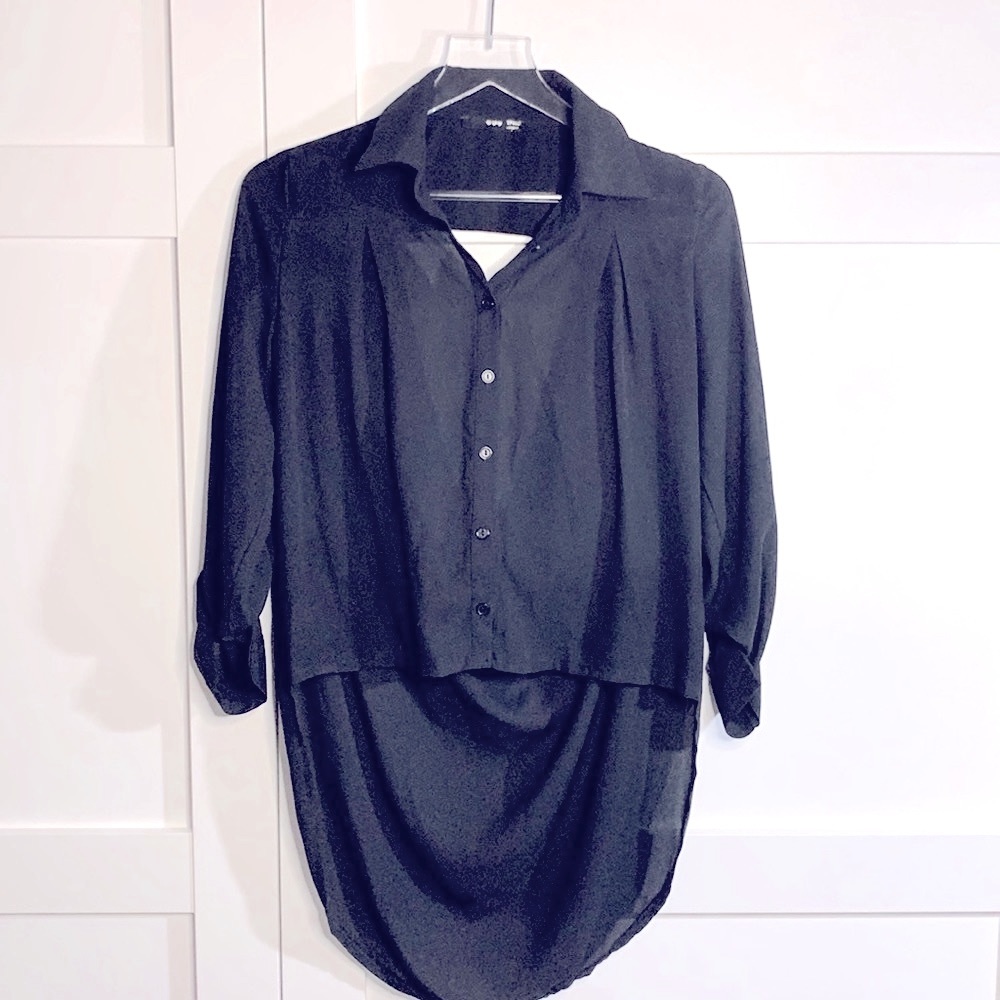 High-low, crop top, open back blouse